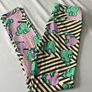 LuLaRoe Disney Pastel Patterned Leggings with Mickey